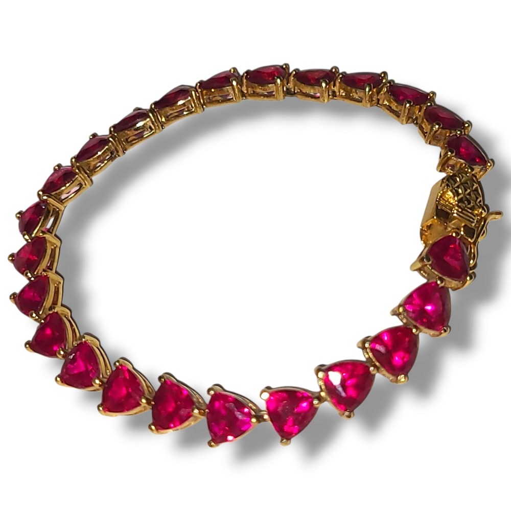Suzanne Somers UTC 925 Pink Sapphire Trillion Tennis Bracelet Gold Vermeil 7"